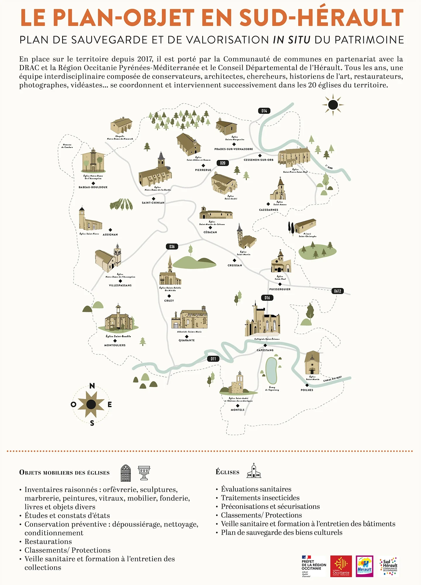 Carte du Plan Objet en Sud-Hérault présentant les 17 communes concernées