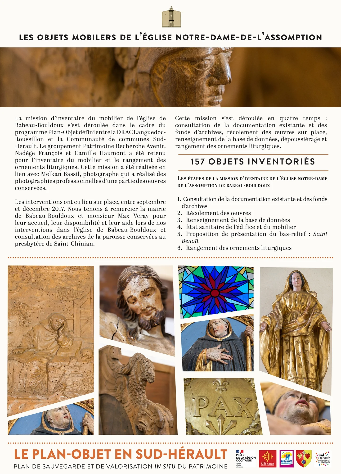 Panneau d’exposition présentant l’inventaire des objets mobiliers d’église