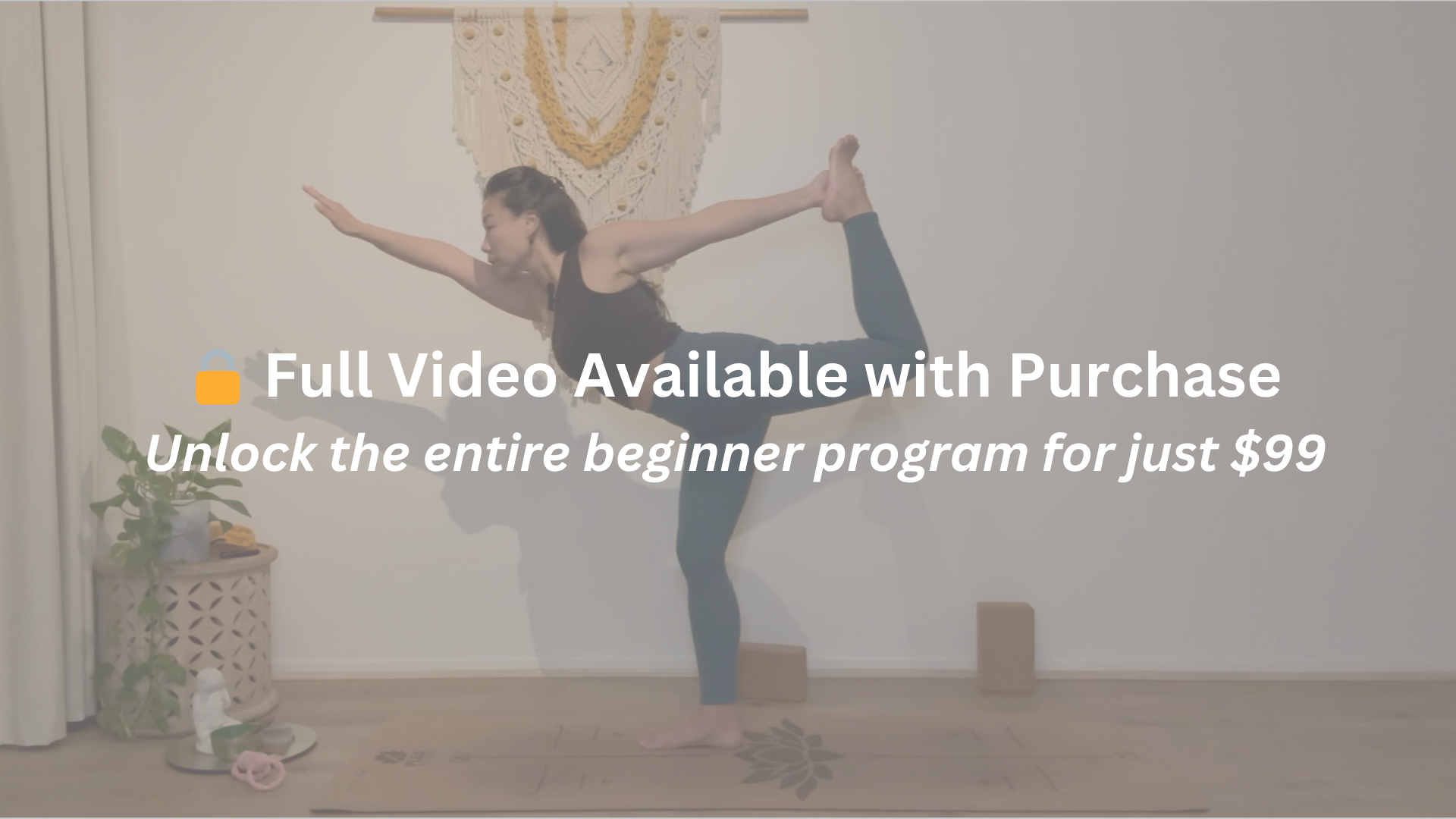 Brisbane yoga teacher practicing yoga indoor, standing on one leg - dancer pose, with the other leg bent and lifted, holding her foot with one hand, and extending her other arm forward.