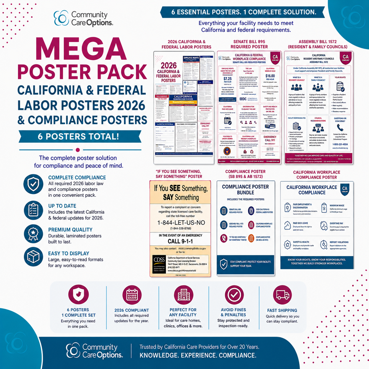 Mega Poster Pack: California & Federal Labor Posters 2026 & Compliance Posters – 6 posters total (MEMBERS))