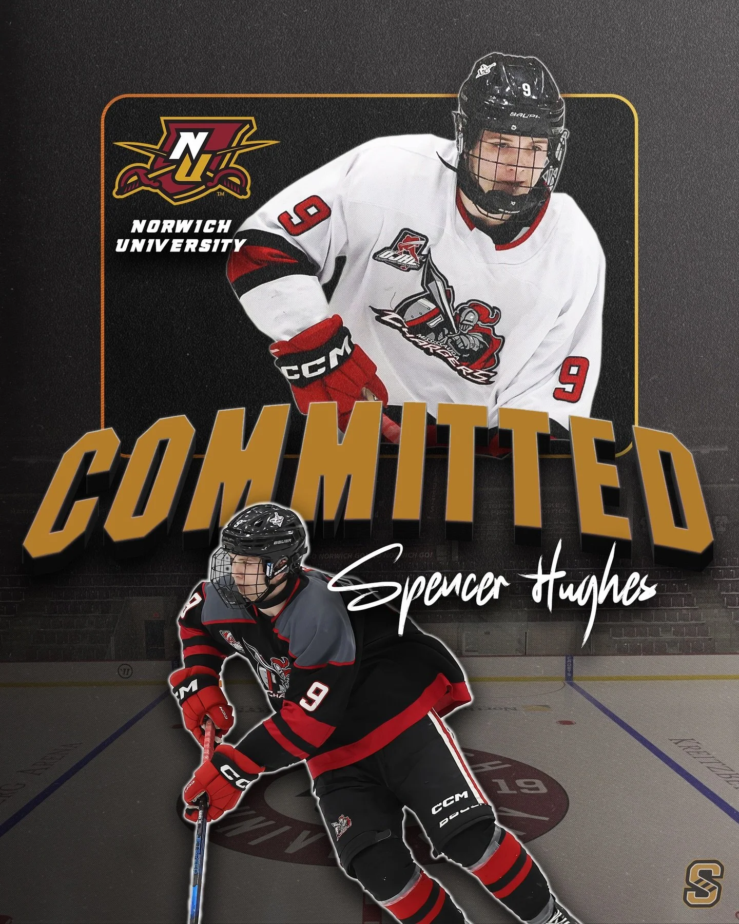 NCAA COMMITMENT 🔴🟡

Congratulations to 2005-born forward Spencer Hughes (@spencerhughes17) on committing to Norwich University (NCAA Division III)! 

Spencer is coming off a massive season with the Mississauga Chargers (OJHL), recording 20 goals an