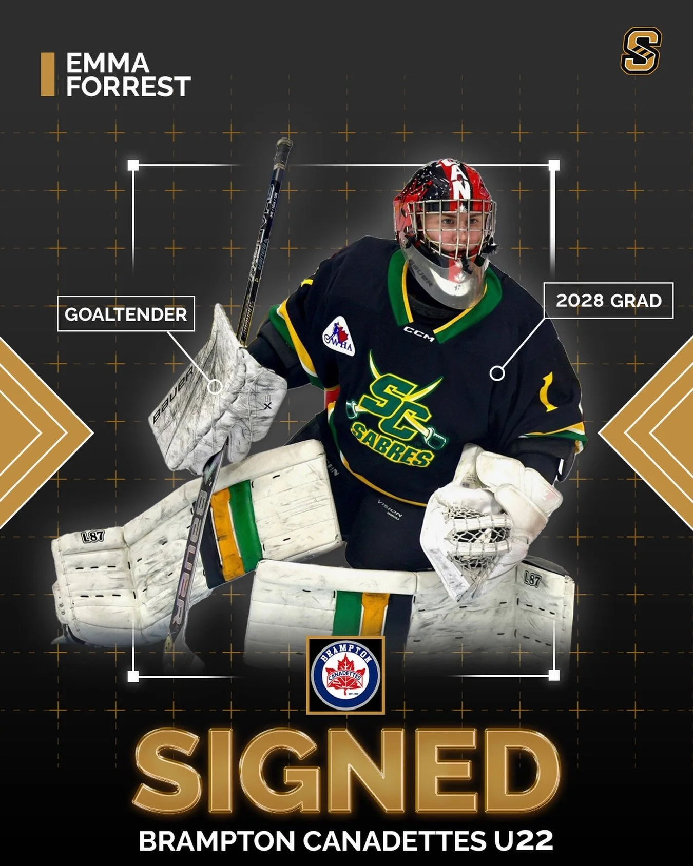 SIGNED ✍️

#SHMClient Emma Forrest has signed with the Brampton Canadettes U22 team for the 2026-27 season.

Emma previously played for the Stoney Creek Sabres U18AA team, where she put together an outstanding season and Provincials run. In 5 provinc