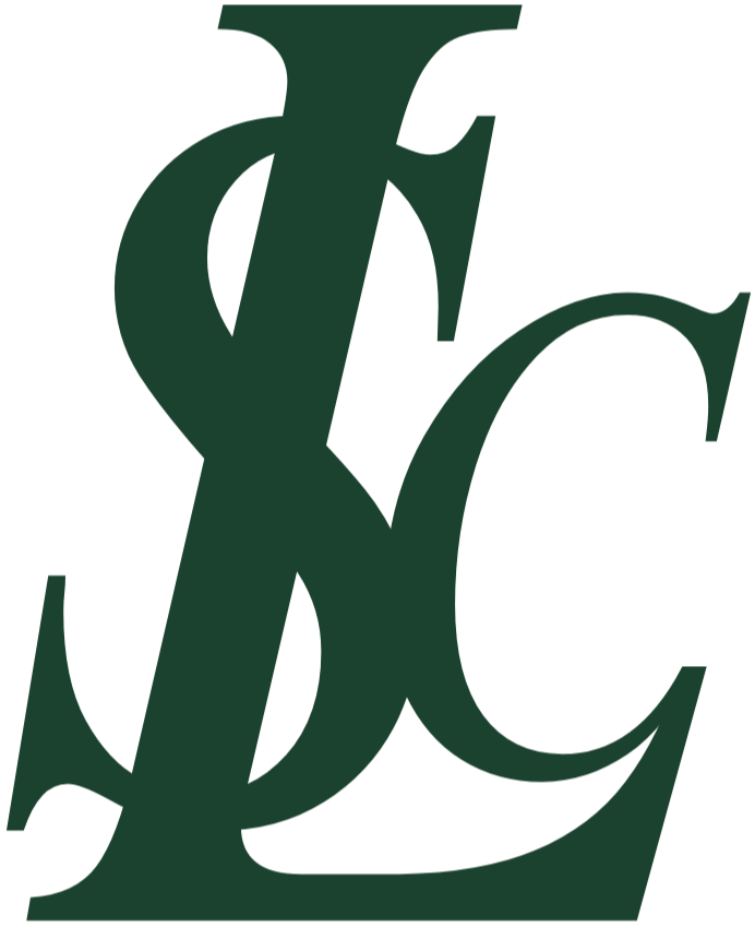 A dark green monogram with the intertwined letters 'L', 'S', and 'C'.