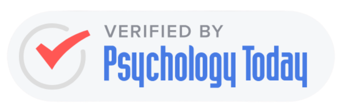 A verified badge from Psychology Today with a red checkmark inside a circle and the text 'VERIFIED BY Psychology Today'.