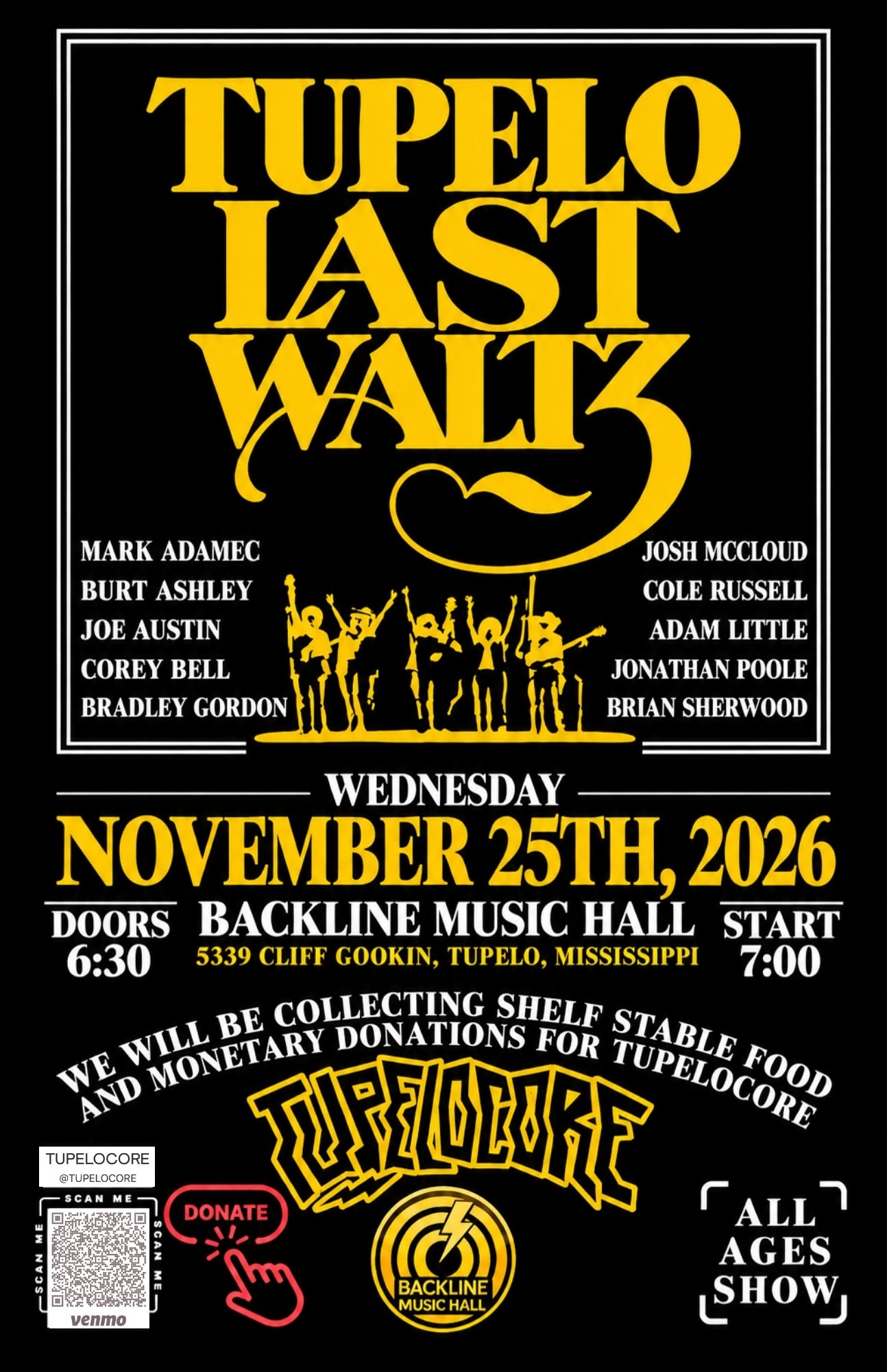 11.25.26 TUPELO LAST WALTZ • Fundraiser for Tupelocore (All Ages)