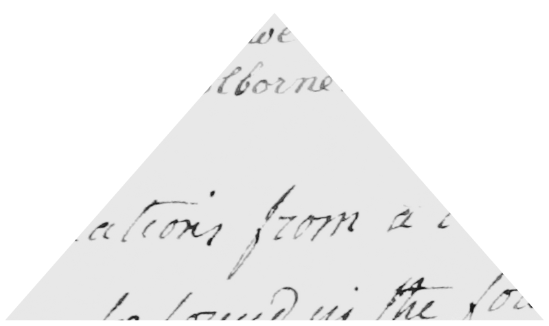 Close-up of handwritten cursive text on paper, with a triangular crop.