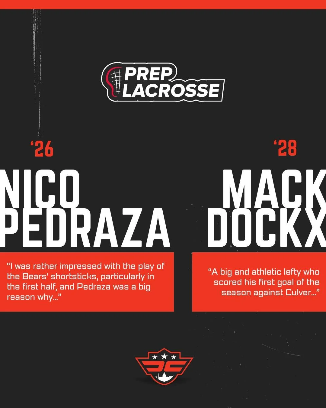 @n_pedraz ('26 Orange) + @mackdockx_50 ('28 Black + BLC) were featured in @prep.lacrosse's breakdown of Landon vs. Culver, highlighting players who stood out.

Great work, boys. 👏