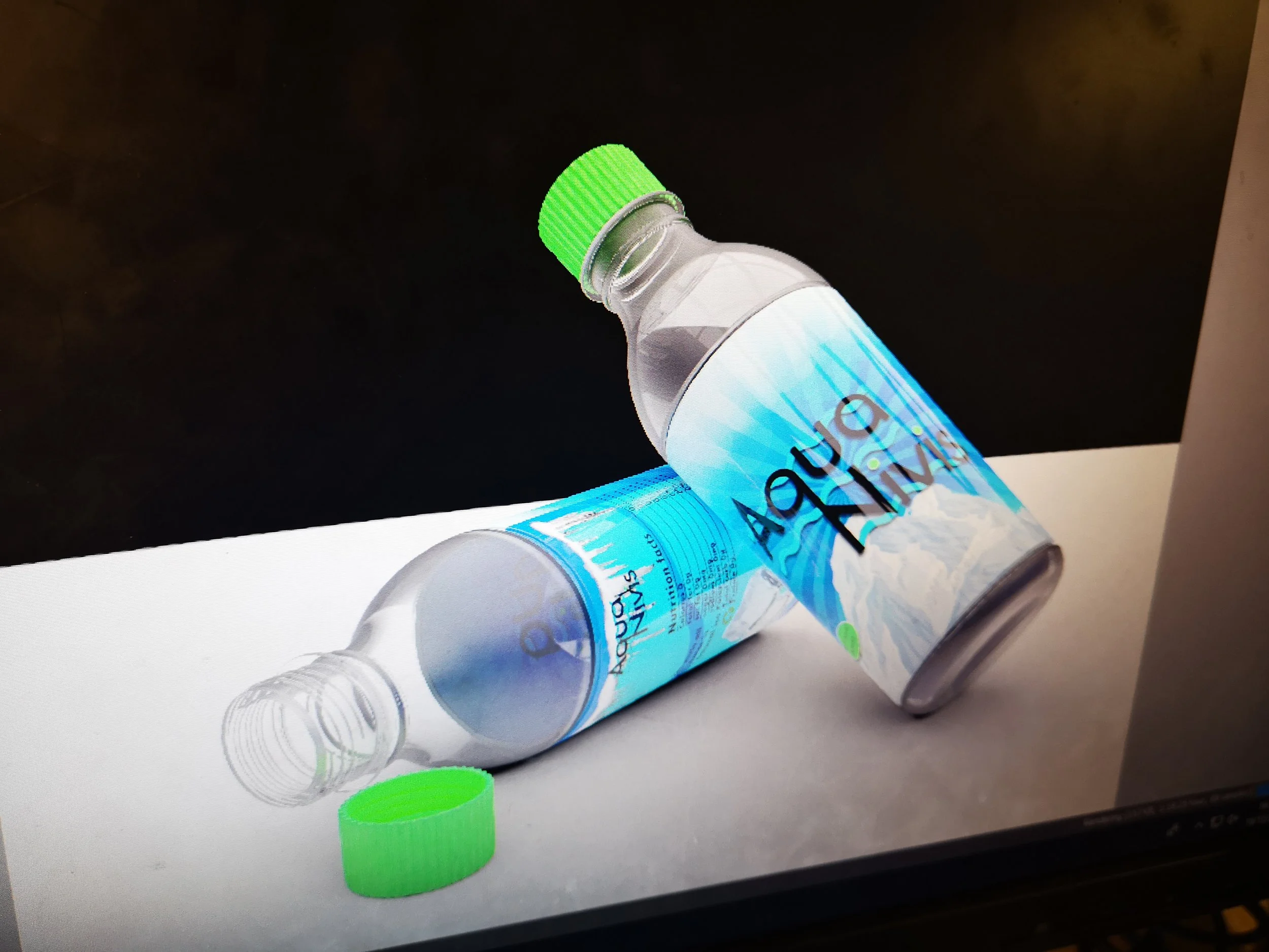 Render of two plastic bottles, for a drink called 'Aqua Nivis'