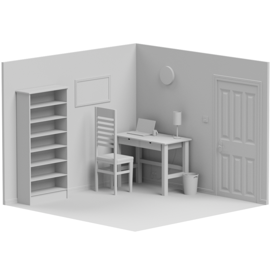 3D model of a home office.