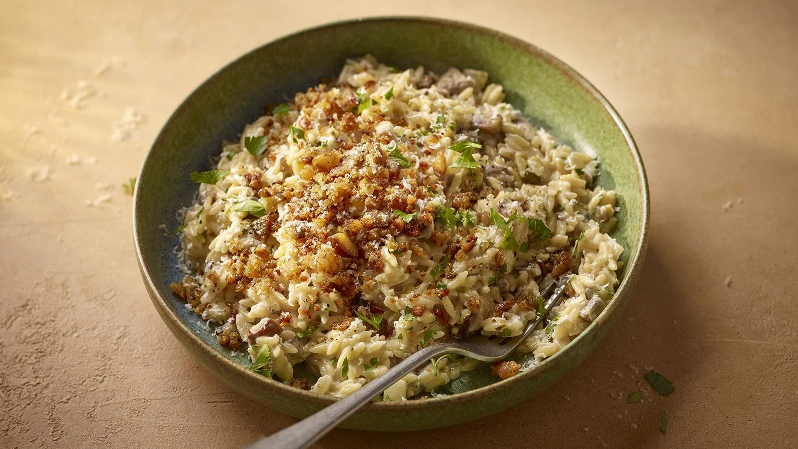 Creamy mushroom and chestnut orzo