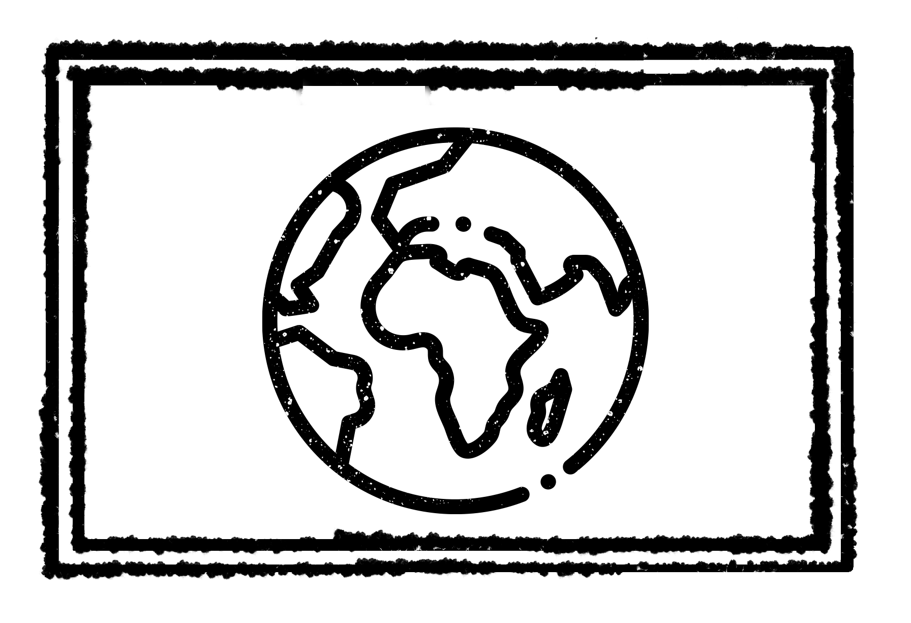 A black background with a white, dotted outline of a stylized globe or sphere with interconnected lines.