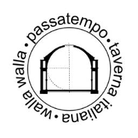 Circular logo with a sketch of a bridge and text 'via walle', 'passatempo', 'xaverina', and 'walha' around the circle.