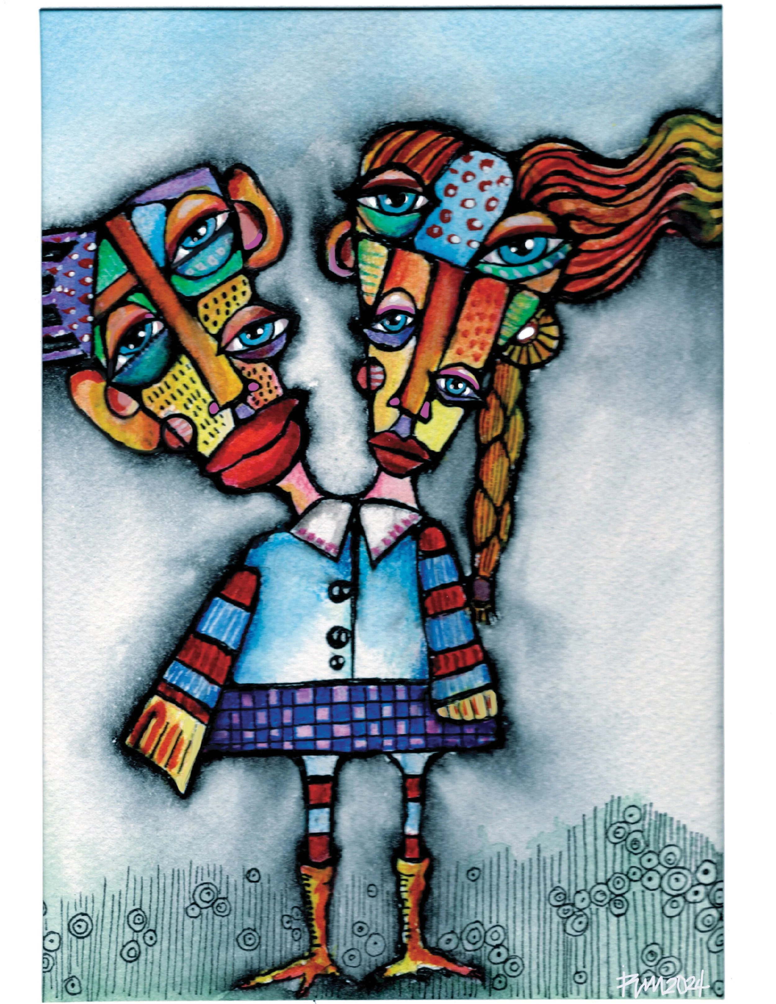 Unity .Watercolor, Black Ink and colored pencil on paper 9 × 11.5 in, framed Edition 1/10