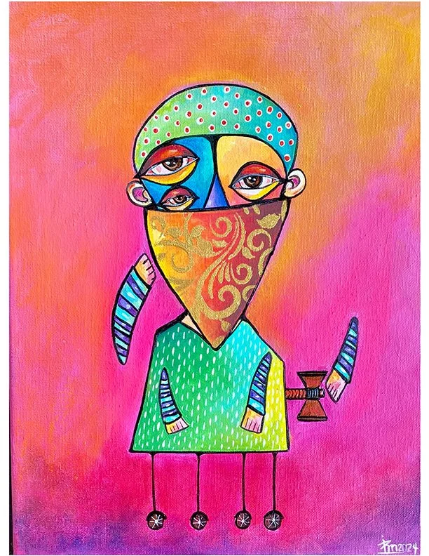 Wound  up deception . Acrylic on canvas 9x11 in