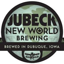 Jubeck New World Brewing logo with text, brewed in Dubuque, Iowa
