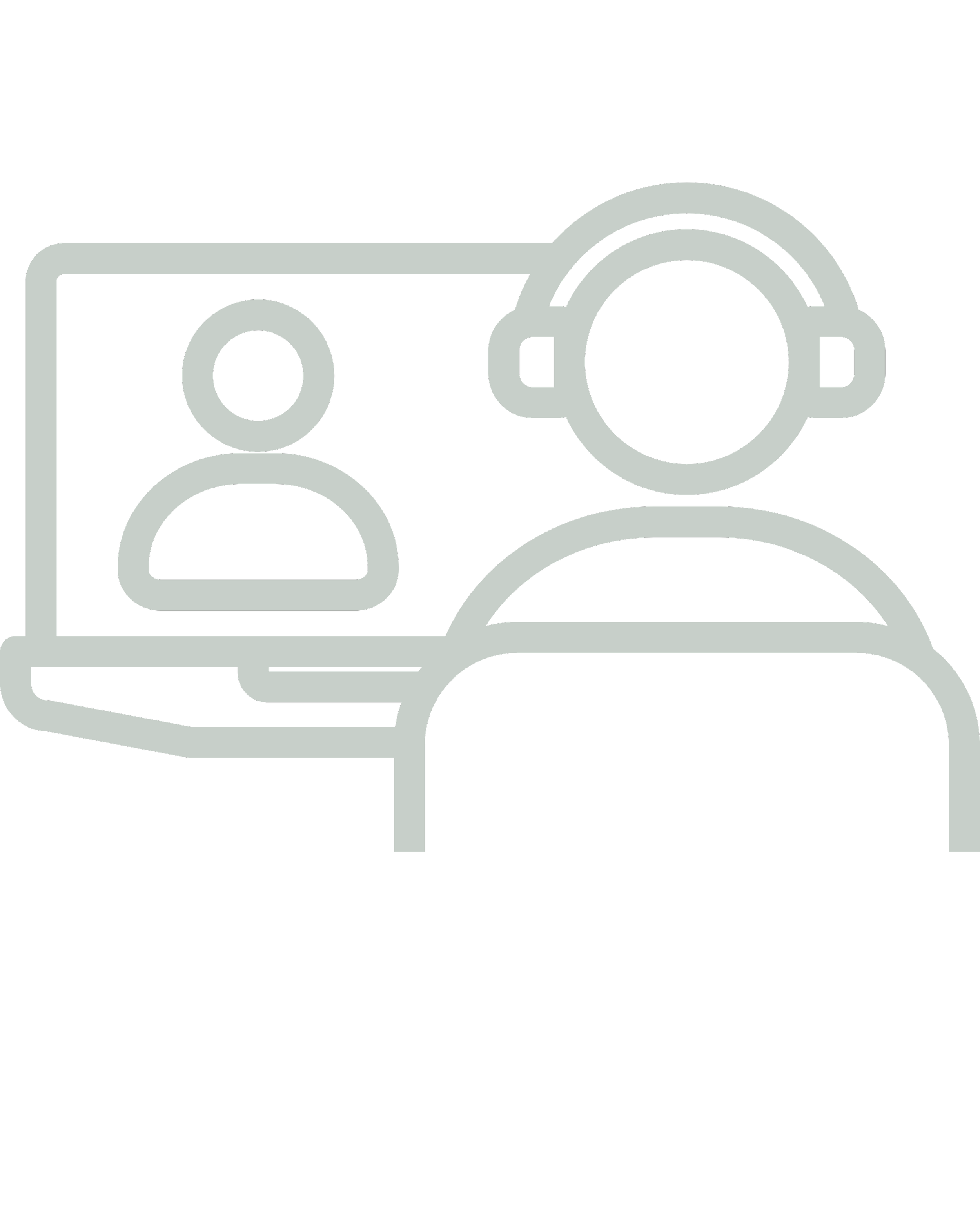 Icon of a person with headset in front of a laptop screen displaying another person.