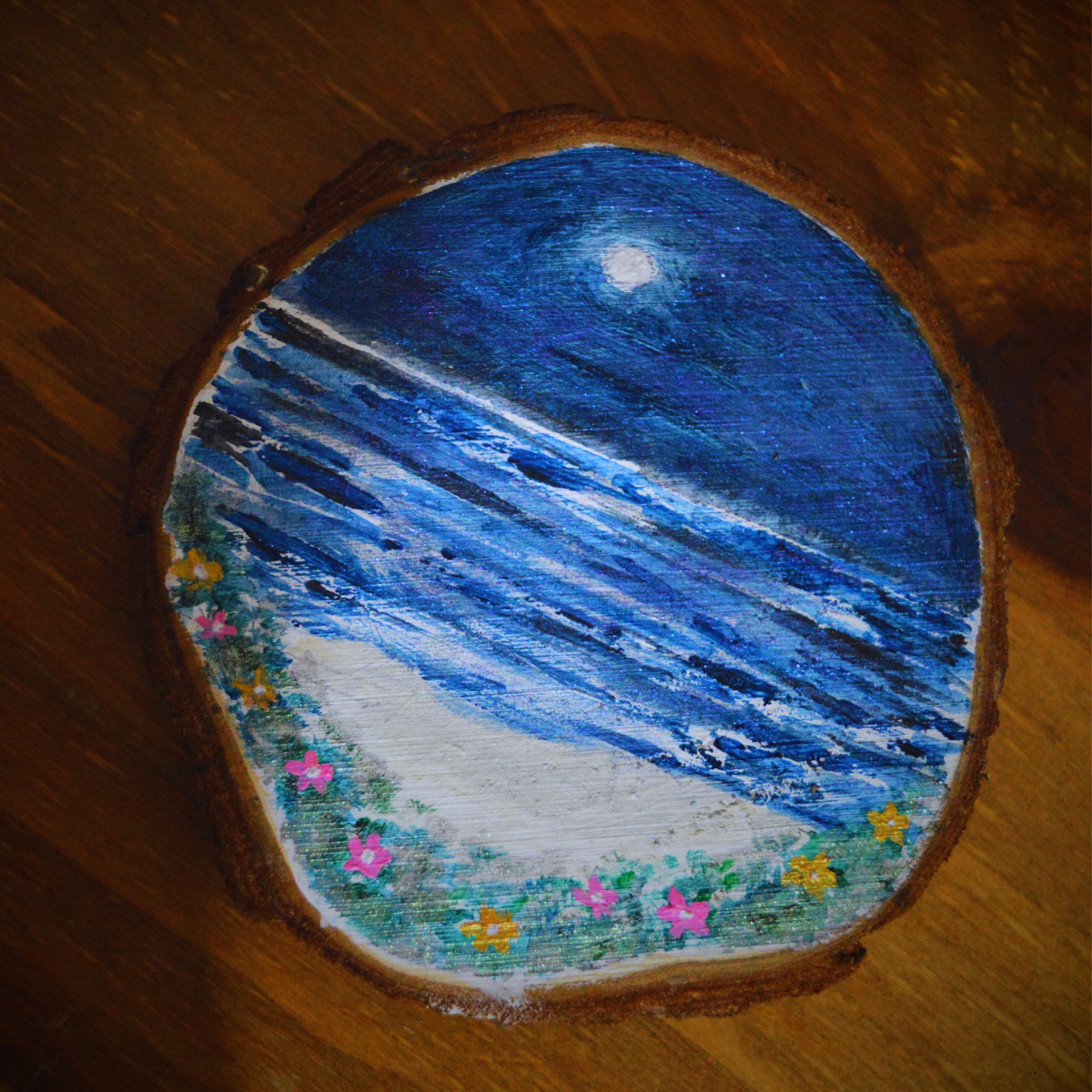 "Wildflower Sea" 9cm Wooden Tree Slice Coaster