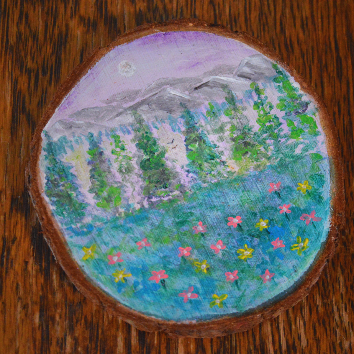 "Dusk Pines" 9cm Wooden Tree Slice Coaster