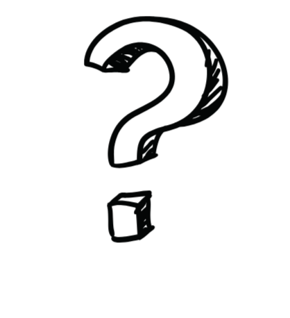 Black and white drawing of a large question mark with a smaller question mark underneath.