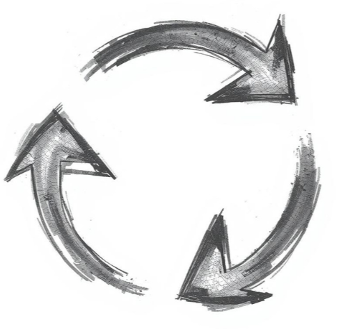Black and gray recycle loop with three arrows forming a circle