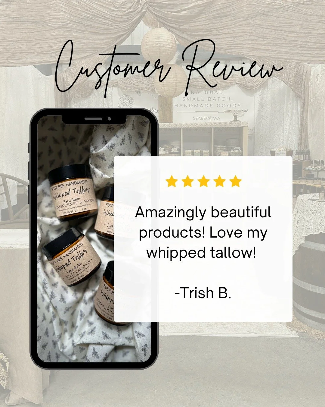 Who doesn't love to hear that what they put their heart into - is loved by others! It makes me so so happy when I hear back from customers that my products are working and they just can't stop using them! 

I just set up my Yelp! review page and am r