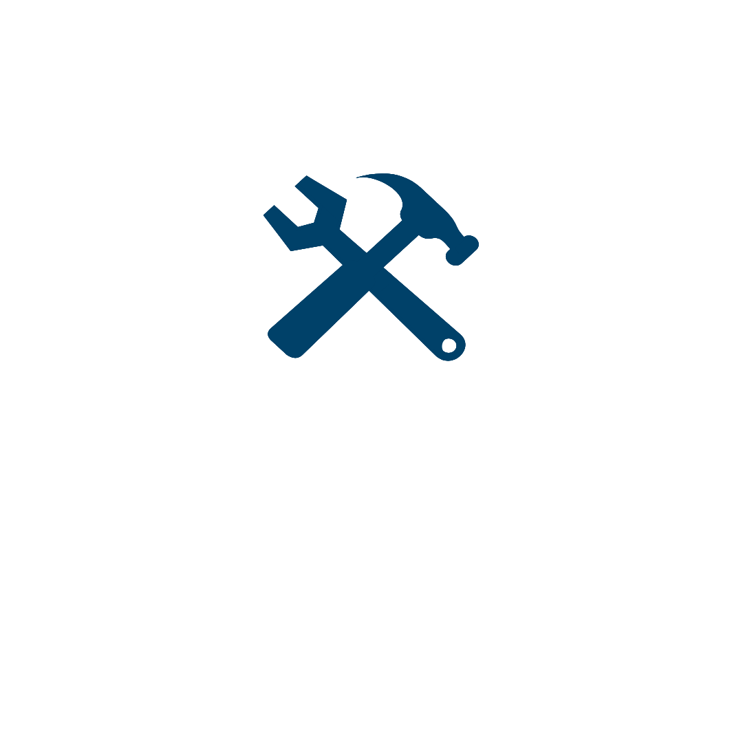 A blue hammer and wrench icon with a white background.