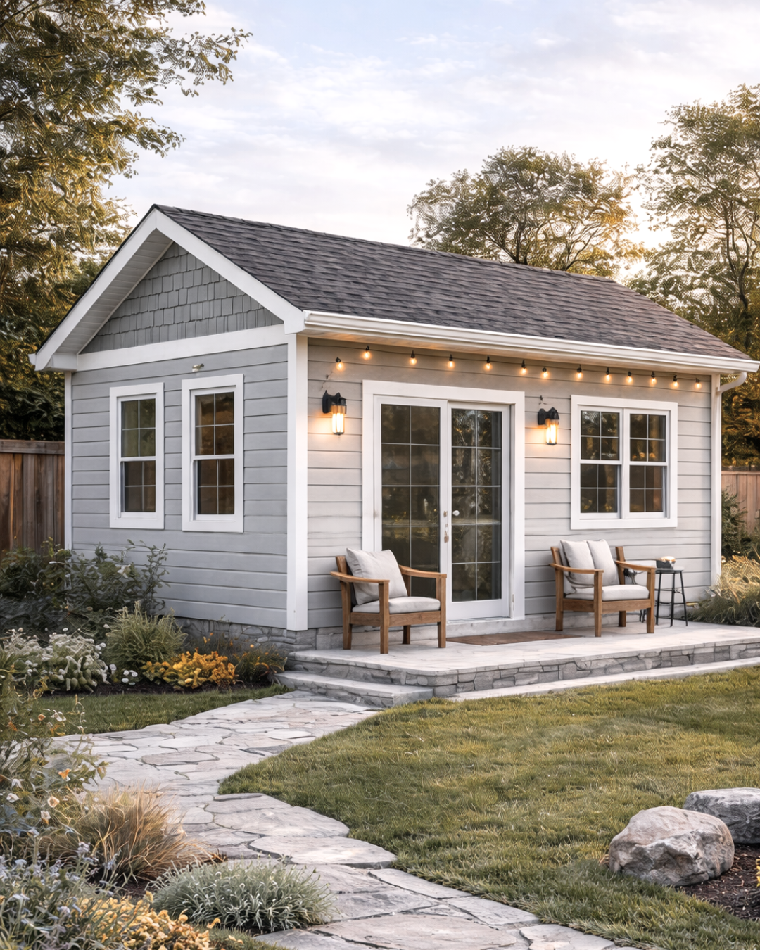 A backyard, grey Lake City Homes Accessory Dwelling Unit