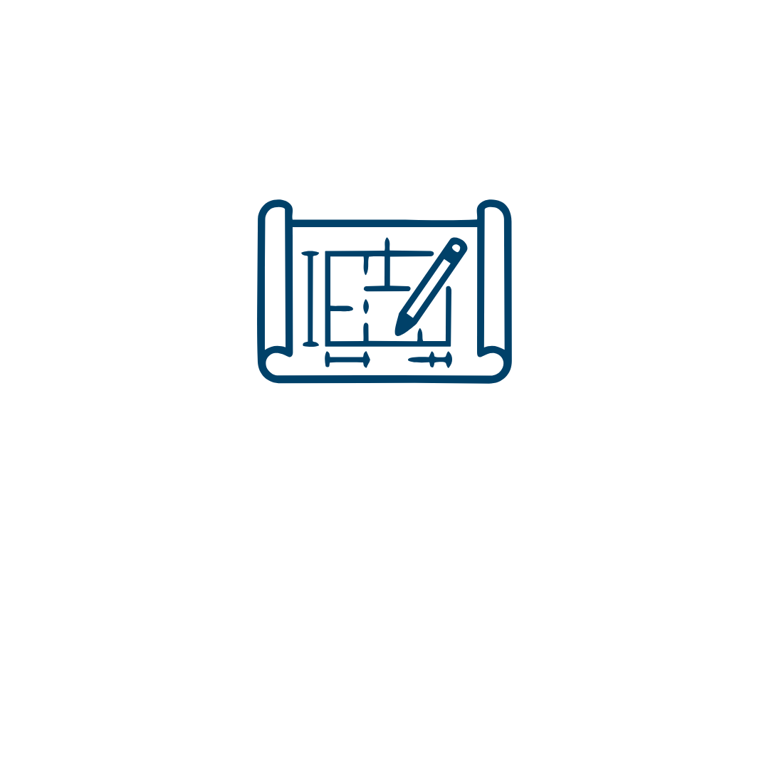 A blue blueprint icon with a white background.