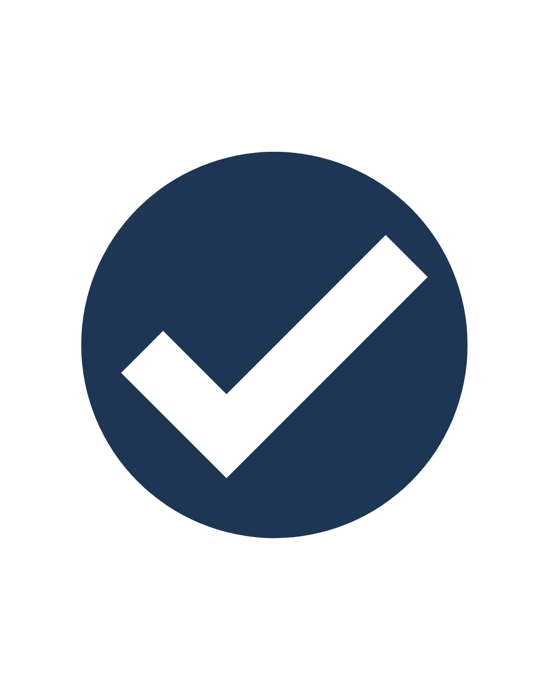 Blue circle with a white check mark in the center.