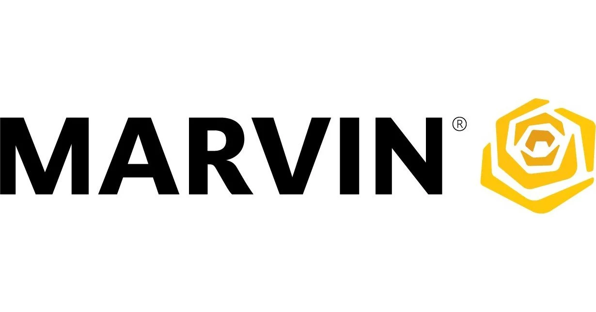 Marvin logo with black text and a yellow rose icon on a white background.
