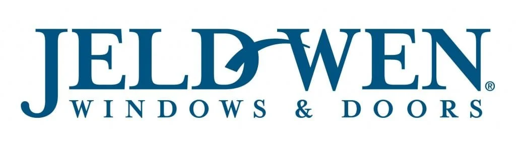 Logo for Jeld-Wen Windows & Doors with large blue text and a stylized 'D' in the company name.