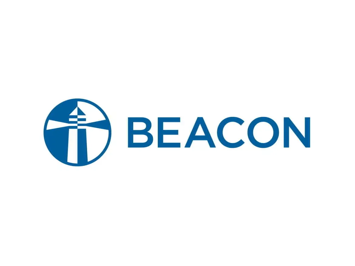 Blue logo of a lighthouse with the word 'BEACON' written next to it.