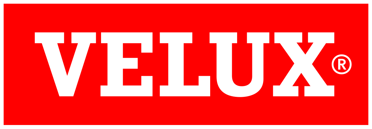 Red background with white text displaying the brand name 'VELUX'.