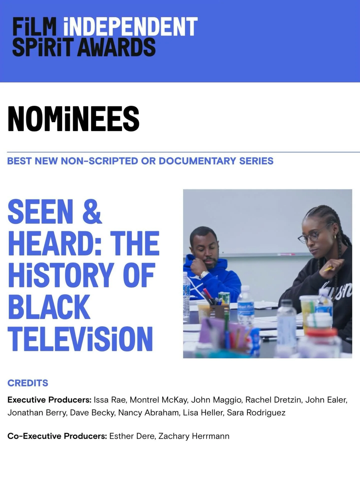 We&rsquo;re excited to announce that &ldquo;Seen &amp; Heard: The History of Black Television&rdquo; has been nominated for an @filmindependent Spirit Award in the category of &ldquo;Best New Non-Scripted or Documentary Series.&rdquo; 

Watch #seenan