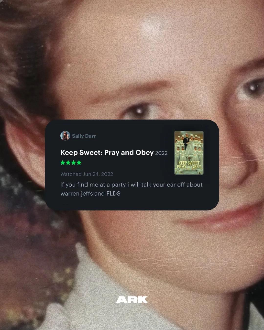 We&rsquo;ll talk your ear off about this one. 

Keep Sweet: Pray and Obey (2022) is streaming on @netflix now.

#mormonchurch #flds #letterboxd #documentary #cultmovie