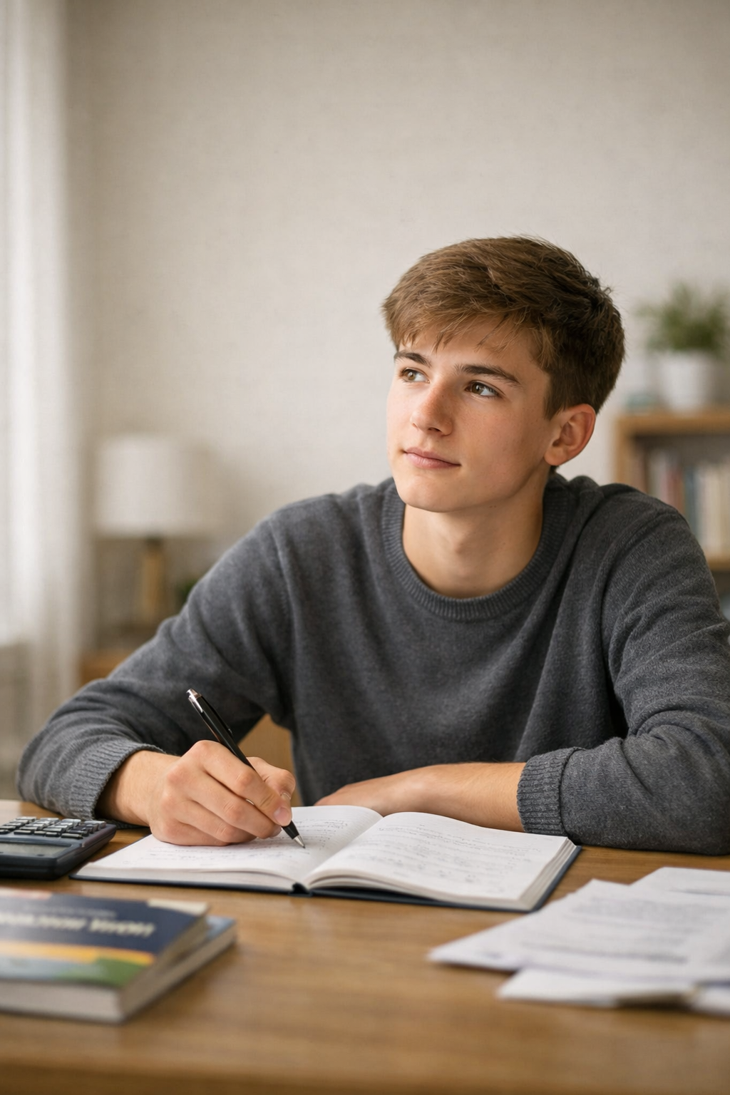 A teenager studying for GCSEs with tuition.