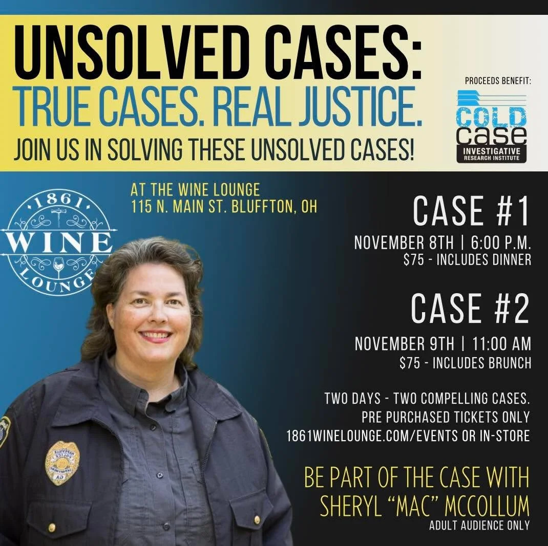 🎉 ANNOUNCEMENT: A ONE-OF-A-KIND TRUE CRIME EXPERIENCE COMES TO BLUFFTON! 🎉

CSI Sheryl &ldquo;Mac&rdquo; McCollum, Emmy Award-winning CSI, current CSI for the Metro Atlanta Police Department, forensic expert for Crime Stories with Nancy Grace, and 