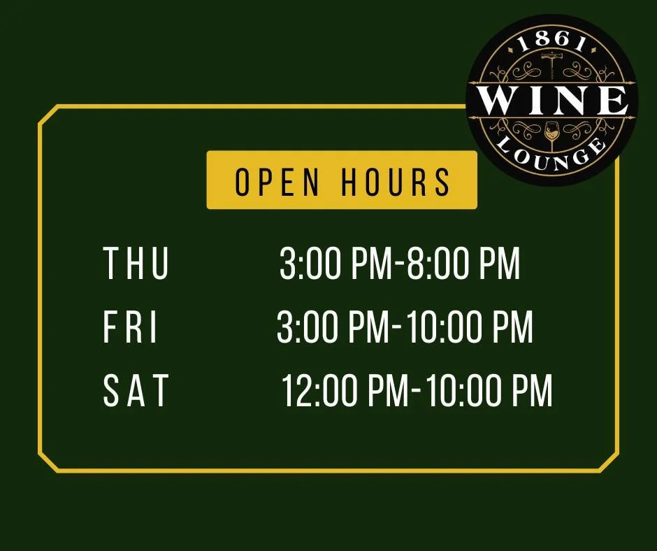 ❄️🍷 We&rsquo;re Back from Winter Break! 🍷❄️

1861 Wine Lounge reopens Thursday, January 8th at 3:00 PM!

Come cozy up, sip something delicious, and start the new year off with good wine and great vibes. ✨

We can&rsquo;t wait to see you! 🥂