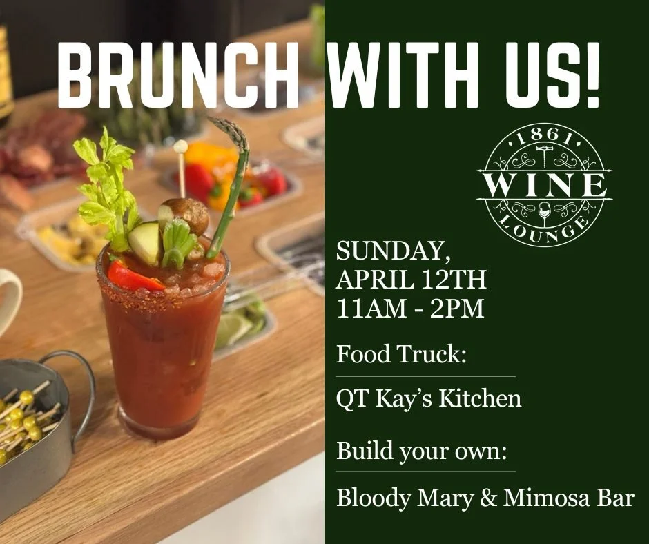 🍹 Build Your Own Bloody Mary &amp; Mimosa Bar! 🍊
Join us Sunday, April 12th at 1861 Wine Lounge for a brunch like no other!

🚚 Food Truck: QT Kay&rsquo;s Kitchen
🕚 Time: 11:00 AM &ndash; 2:00 PM

Customize your drinks, grab some delicious bites, 
