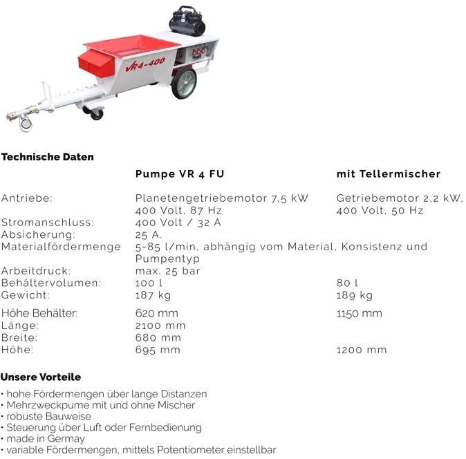 Mobiles Gerät mit einem roten und weißen Kasten, Motor und Räder, vermutlich eine Pumpe für landwirtschaftliche oder industrielle Anwendungen.