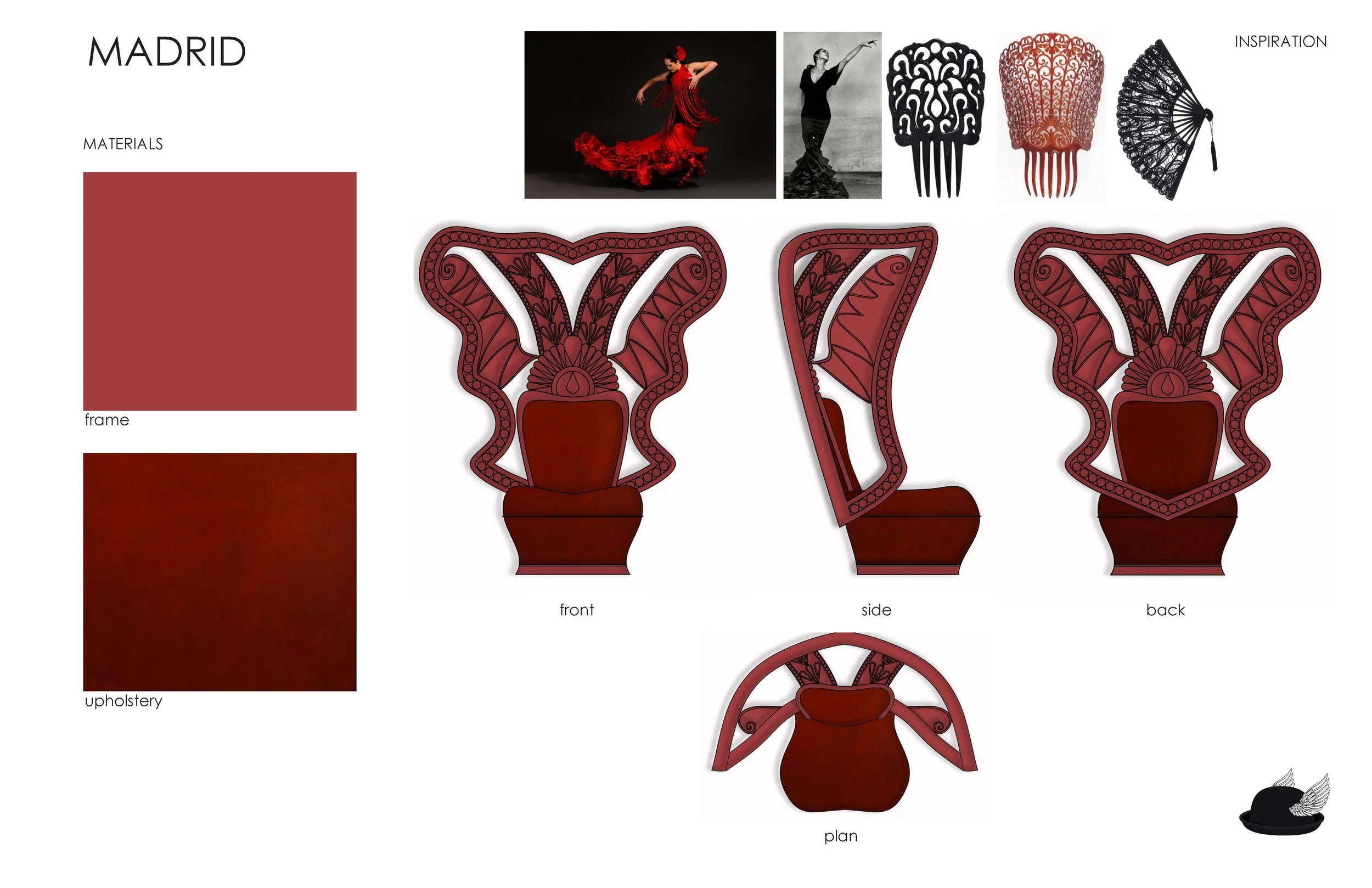 The Madrid Chair - inspired by the flamenco culture and dancer's dress, the Spanish patterns and the unforgettable reds of Spain