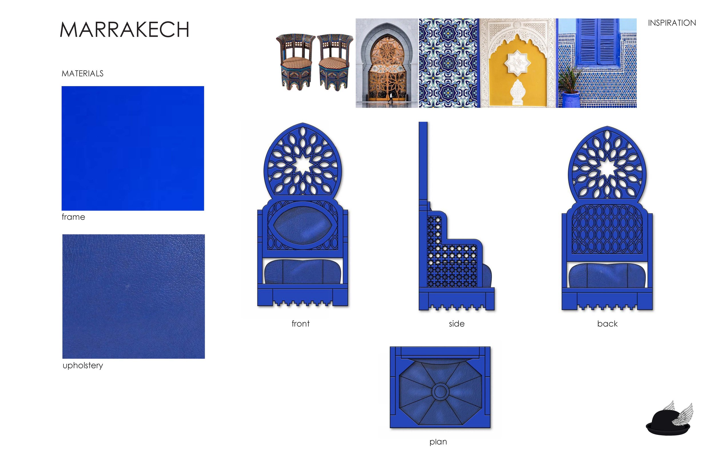 The Marrakech Chair - inspired by the Indigo blue of Morocco, historic symbols of the city and the traditional patterns and forms of the culture