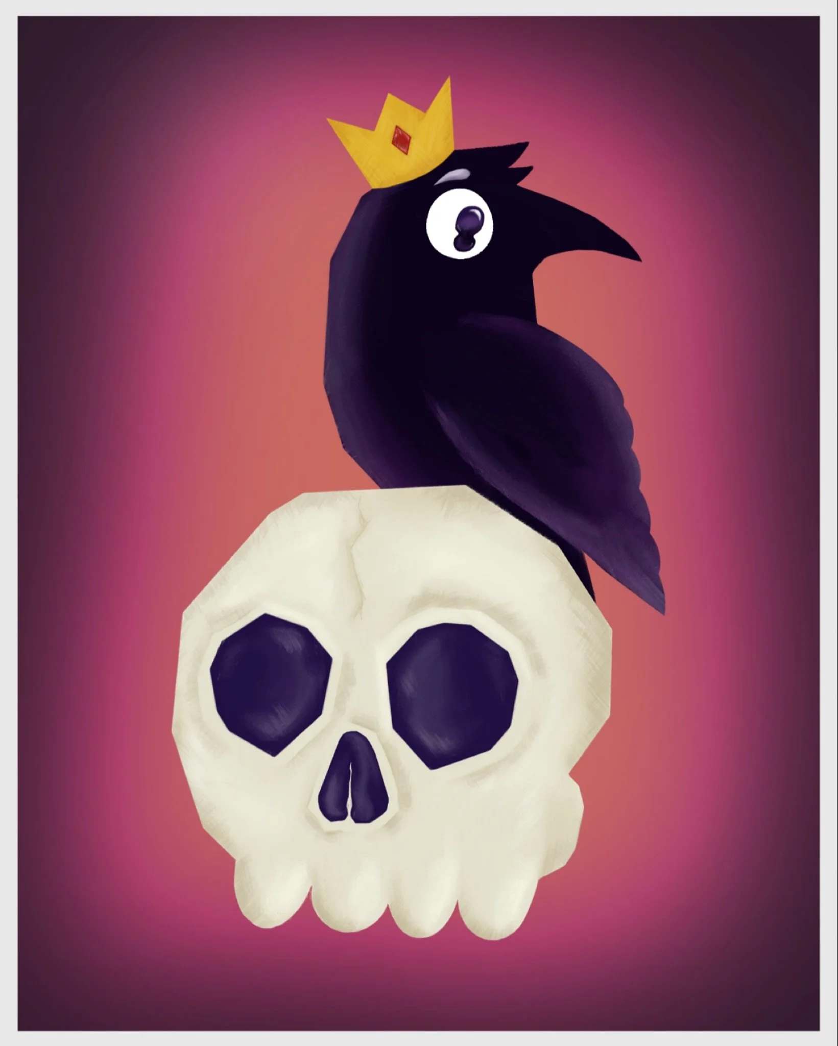 King Raven the Scholar

Illustration of a raven perched on a skull, adorned with his crown.

#art #artoftheday #digitalart #illustration