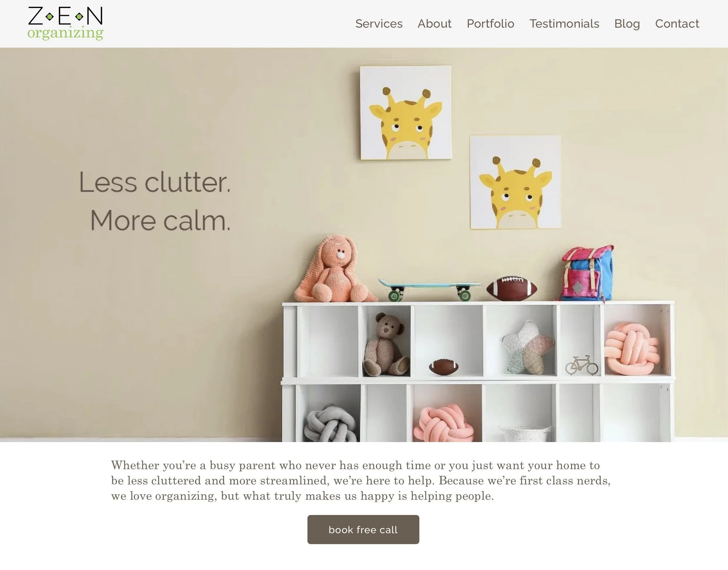 A soothing, minimalist web site for a Katy, TX professional organizer