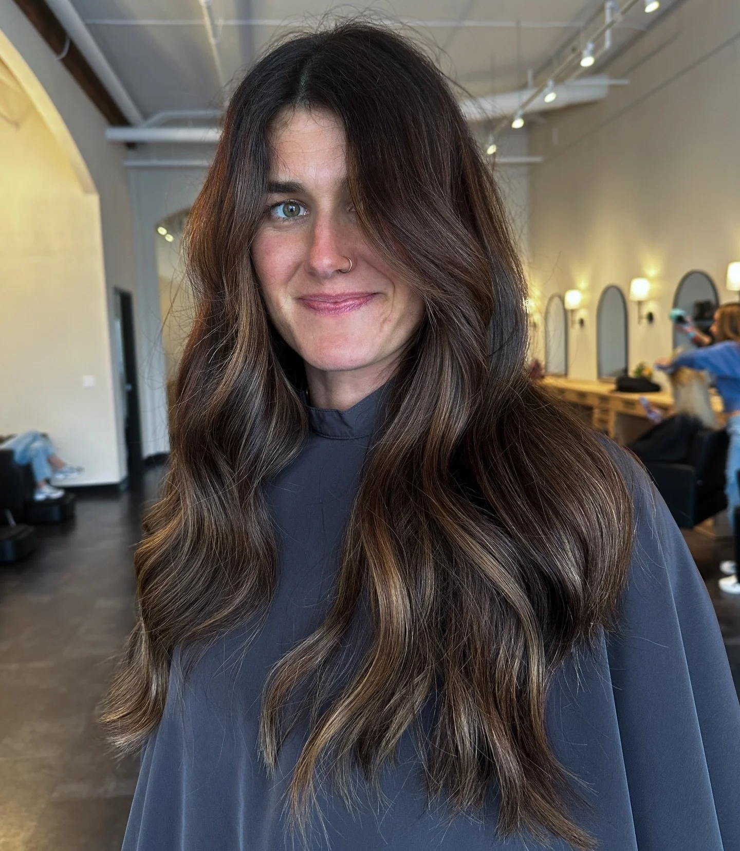 Nothing beats a fresh brunette 🤎

This new guest came in with all over dark brown hair, hadn&rsquo;t had her color done professionally in years. I went in and added brightness around the face and through the ends, keeping her blended and natural at 