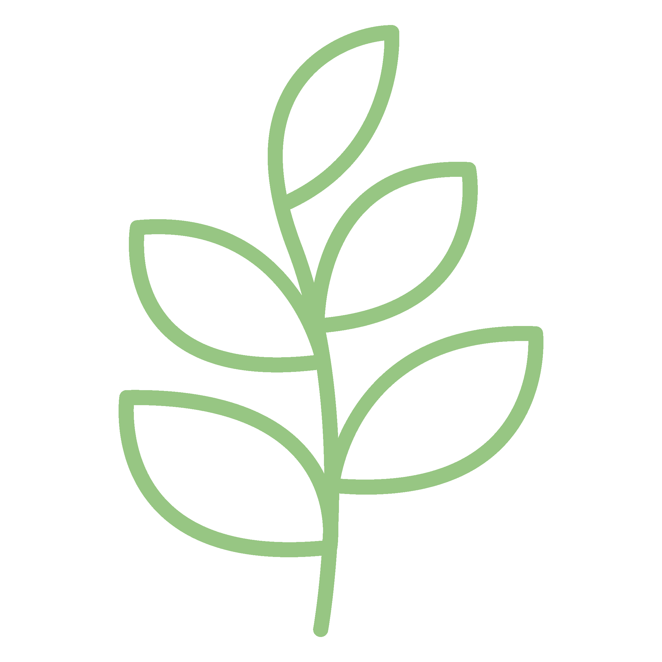 Simple line drawing of green leaves on a black background.