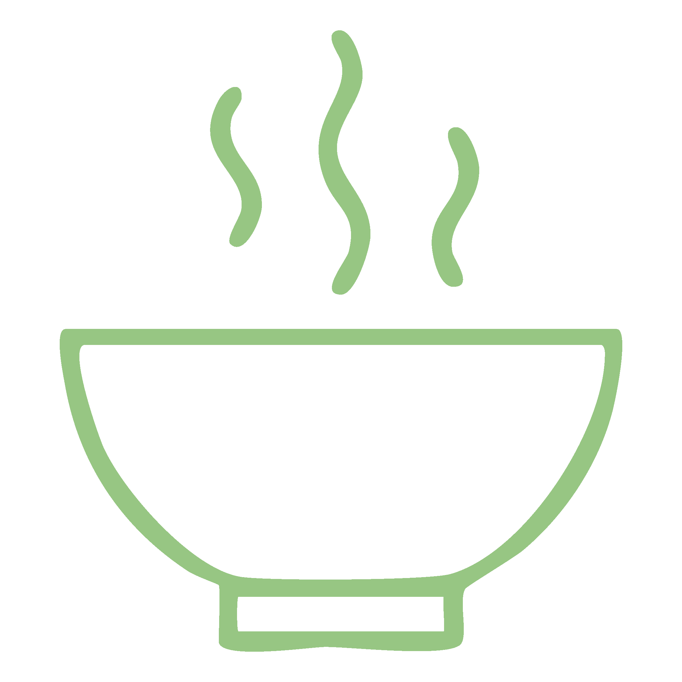 Illustration of a light green bowl with steam rising from it, representing hot food or soup.