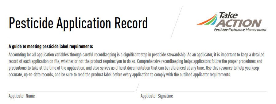 Pesticide Application Tracking Chart