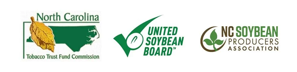 Logos of North Carolina Tobacco Trust Fund Commission, United Soybean Board, and NC Soybean Producers Association.