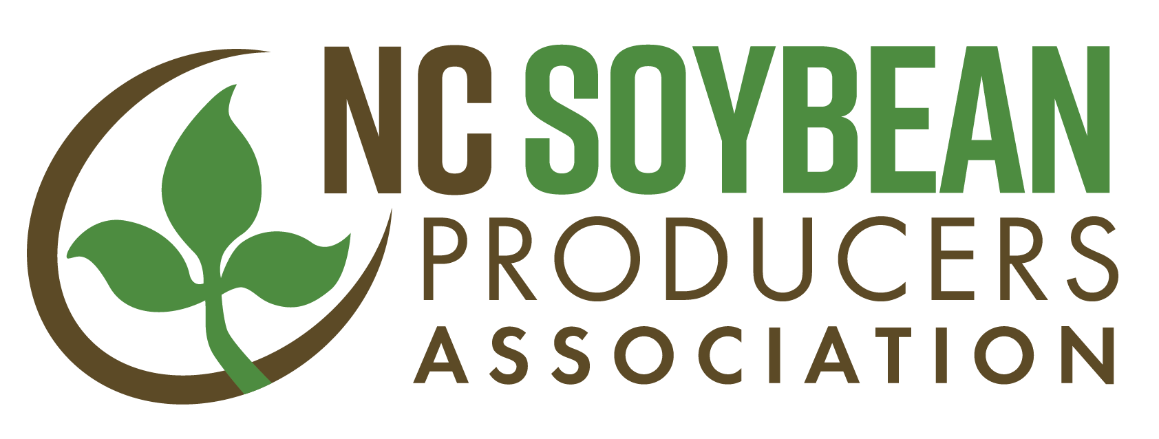 Logo of NC Soybean Producers Association with a green soybean sprout inside a brown circle.
